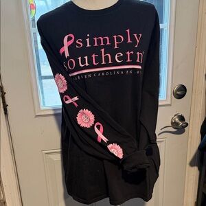 Simply Southern Black Tee with Pink Ribbon Design